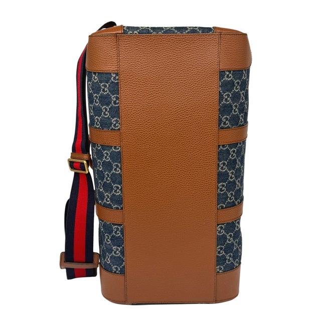 Gucci Denim Gg Supreme Canvas and Brown Leather Duffle Bag, Spring/Summer 2022. For Sale - Image 6 of 13