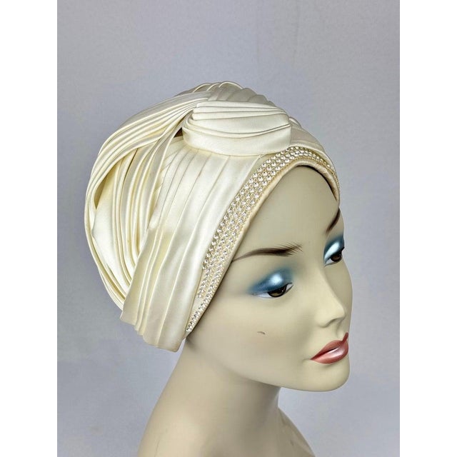 Christian Dior Vintage Christian Dior Chapeaux Silk Turban With Rhinestone Accents For Sale - Image 4 of 9