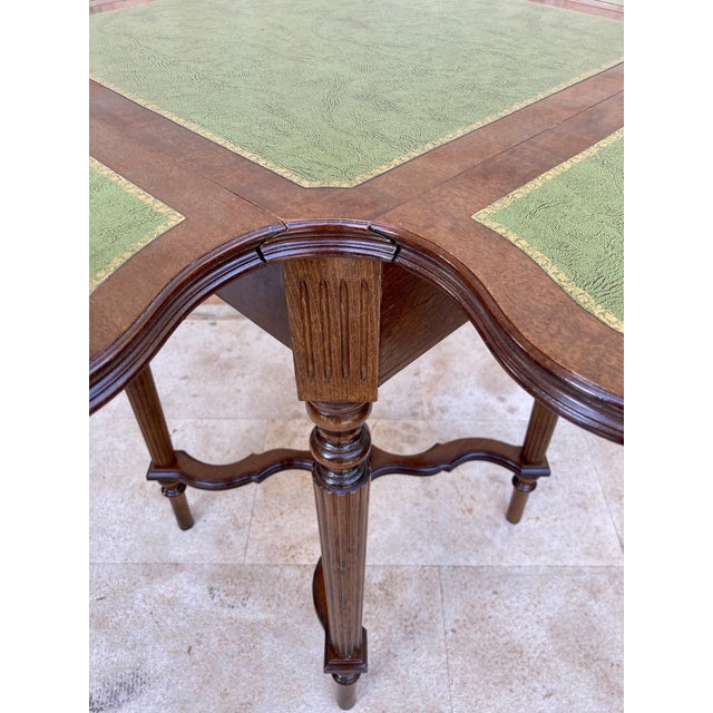 Mid 20th Century Game Table in Walnut with Green Leather For Sale In Miami - Image 6 of 18