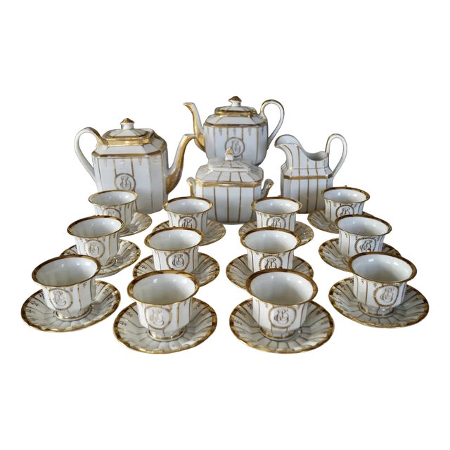Antique French Porcelain Tea Service, 1840, Set of 16 For Sale