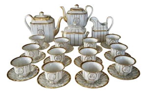 Antique French Porcelain Tea Service, 1840, Set of 16