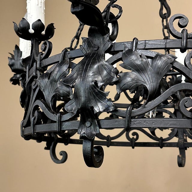 Antique Italian Hand-Forged Wrought Iron Chandelier For Sale - Image 11 of 15