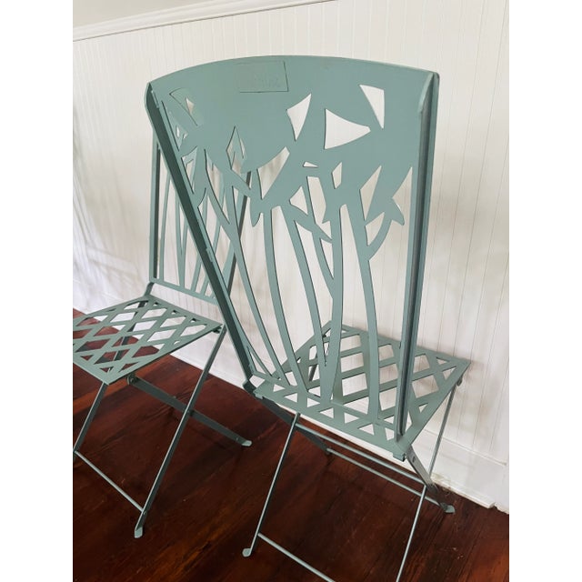 1970s Motivated Seller: Vintage Emmanuelle Kahn Tiffany Blue French Bistro Chairs - Set of 6 For Sale - Image 5 of 10