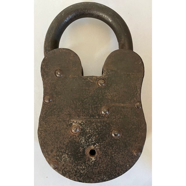 Very Large Antique 19th Century Folk Art Iron and Brass Padlock For Sale In New York - Image 6 of 12