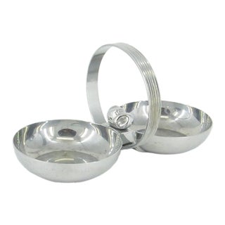 Period American Art Deco Chrome Nut Dish With Handle by Chase For Sale