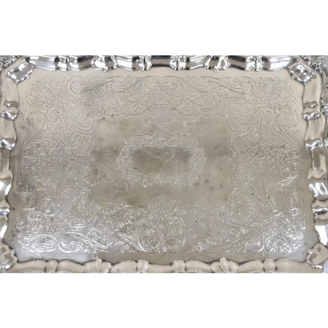 Vintage Sheridan Victorian Ornate Large Silver Plated Serving Platter Tray For Sale - Image 4 of 12