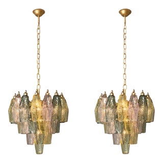 Pair of Murano Glass Poliedri Chandelier | Multicolored For Sale