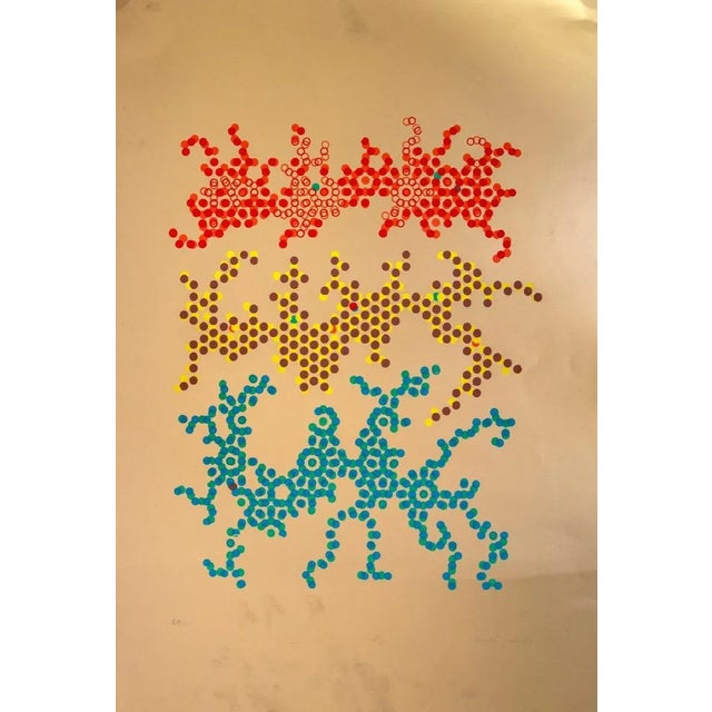 Precious Reflections is a beautiful colored screen print on gold metallic paper realized by Mario Padovan in the 1970s....