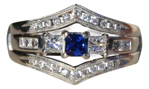 The Culpeper: Ladies Vintage Bridal Set in White Gold set with Sapphire and Diamonds