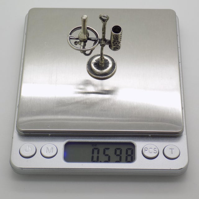 Silver Vintage Italian Handmade Genuine Silver Old Oil Lamp Dollhouse Miniature For Sale - Image 8 of 9