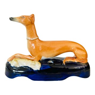 Antique Staffordshire Greyhound Figurine With Hare | Victorian Pen Holder/ Ink Well For Sale