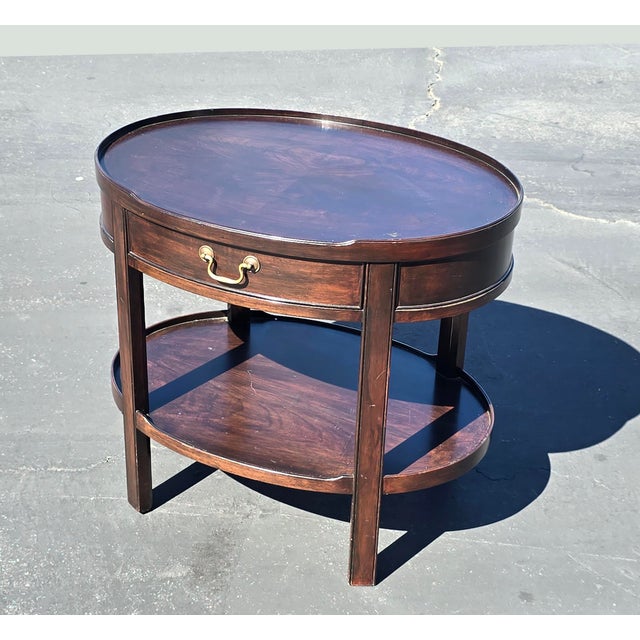 Baker Furniture Company Vintage Baker Furniture Milling Road Chinese Chippendale Oval Side Table For Sale - Image 4 of 4