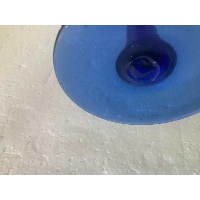 Modern 1970s Hand Blown Cobalt Goblets - a Pair For Sale - Image 3 of 3