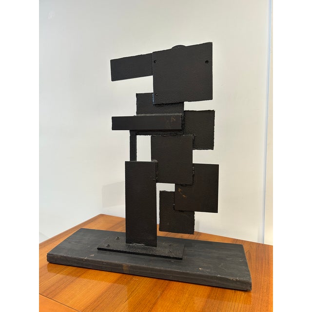 1970s Abstract Sculpture in Welded Steel Iron & Wood For Sale - Image 10 of 10
