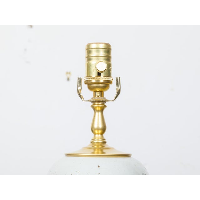 Pair of White Porcelain Lidded Urns Table Lamps on Gilt Bases, US-Wired For Sale - Image 10 of 10