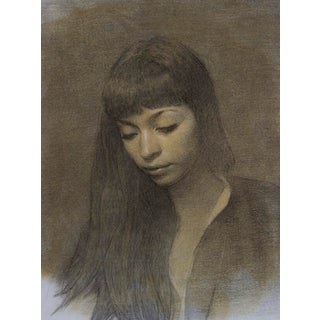 Untitled 11 by Mark Bradley Schwartz | Oil on board portrait of a woman with long hair. For Sale