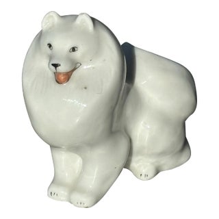 Vintage Russian Lomonosov Porcelain Samoyed Dog Figurine For Sale