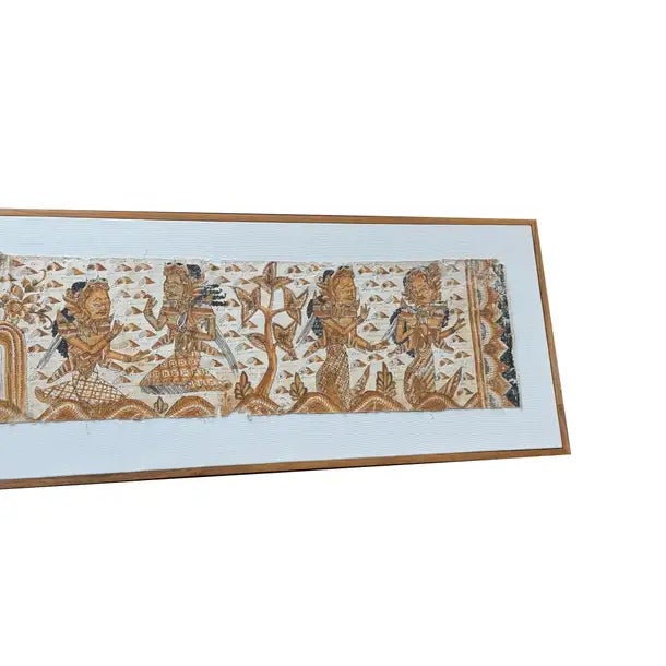 Folk Art Bali Hindu Textile Framed 'Kamasan' Painting, Indonesia C. 1950 For Sale - Image 3 of 14
