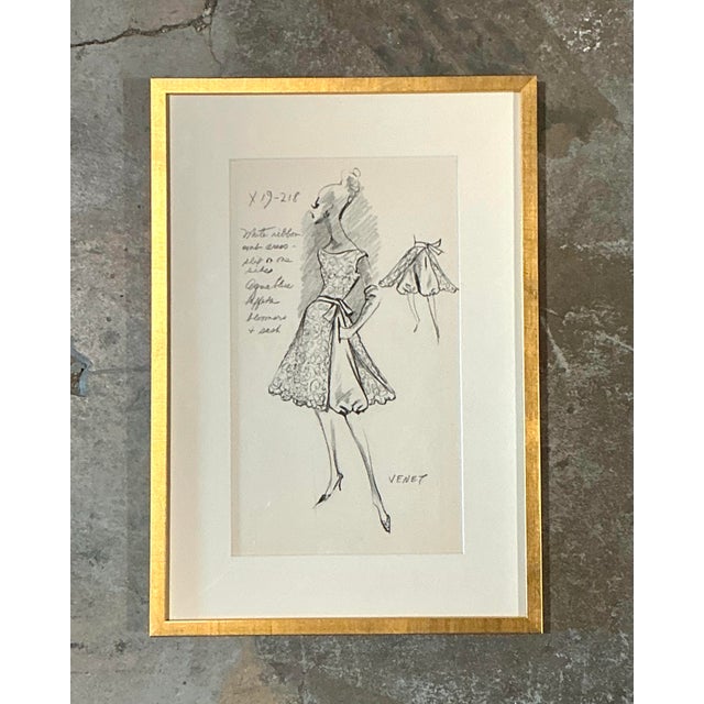 Vintage Framed Phillipe Venet Fashion Illustration For Sale - Image 10 of 12