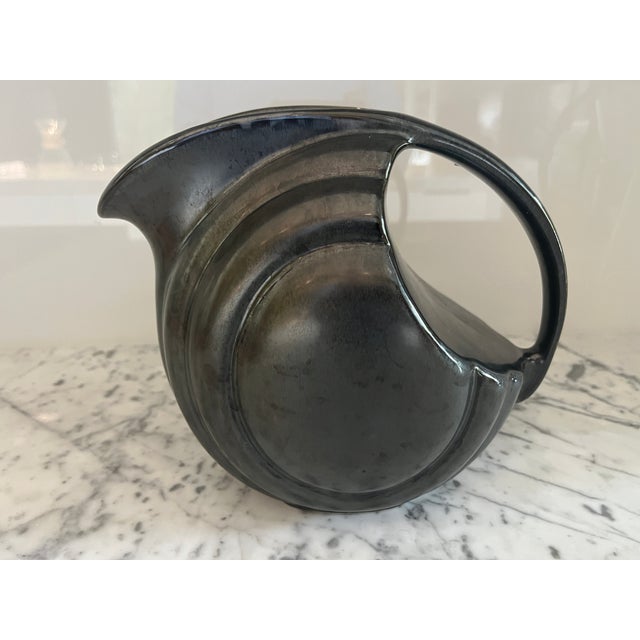 Mid-Century Modern Vintage Hall Ceramic Pitcher Gunmetal Finish For Sale - Image 3 of 8