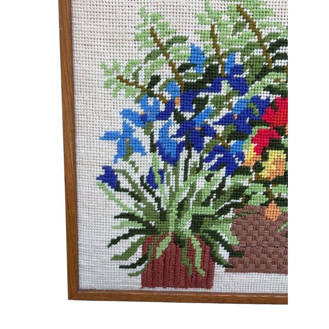 Green Midcentury Floral Potted Plants Needlepoint Wall Art For Sale - Image 8 of 12