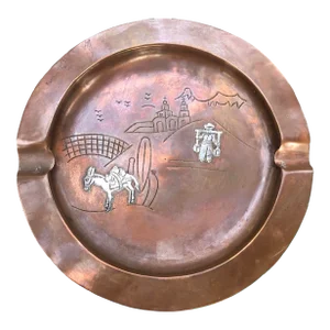 Mexican Vintage 60s Victoria Taxco Copper and Silver Ashtray