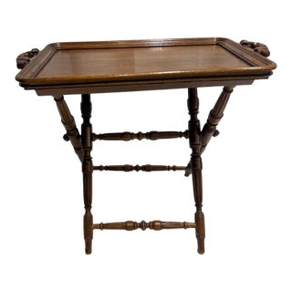 1930s English Oak Butler’s Tray Table With Turned Folding Base For Sale