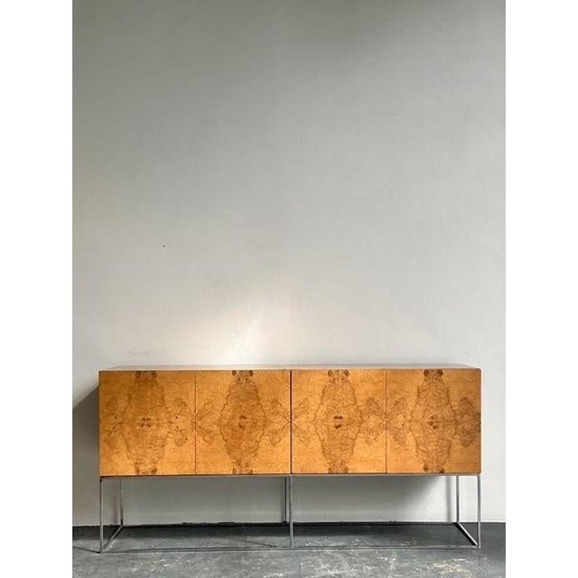 Vintage Boho Book Matched a Burl Wood Credenza After Thayer Coggin For Sale - Image 11 of 11