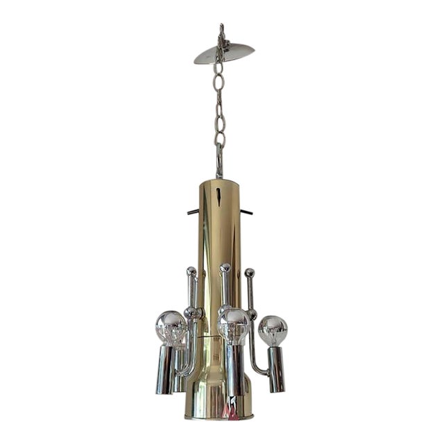 1960s Styles Mid-Century Modern Brass & Chrome Swag Light Chandelier by La Lighting For Sale