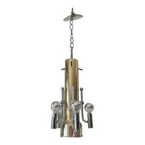 1960s Styles Mid-Century Modern Brass & Chrome Swag Light Chandelier by La Lighting