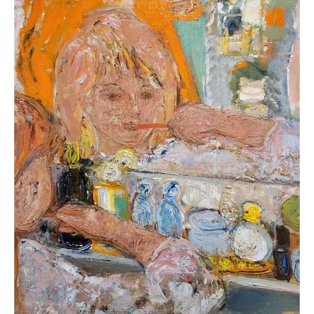 Helene Girod De l'Ain - Little Blond Girl Brushing Her Teeth -Oil Painting C.1950s For Sale In Los Angeles - Image 6 of 10