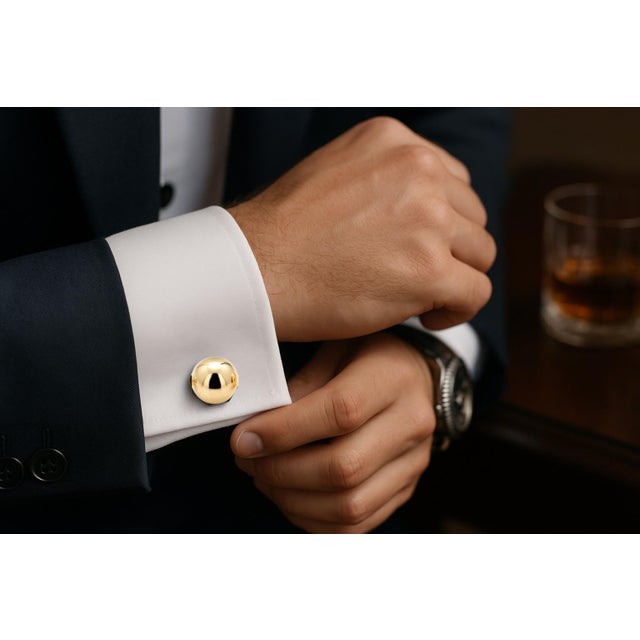 2000 - 2009 Tiffany and Co Vintage Solid 14 Karat Yellow Gold Ball Cufflinks - 2 Pieces For Sale - Image 5 of 6