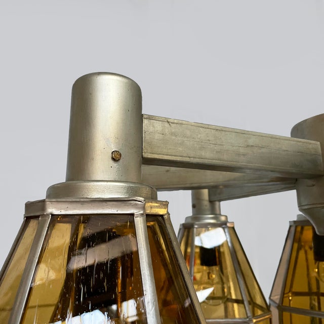 German Art Deco Chandelier in Yellow Glass and Metal, 1930s For Sale - Image 14 of 18