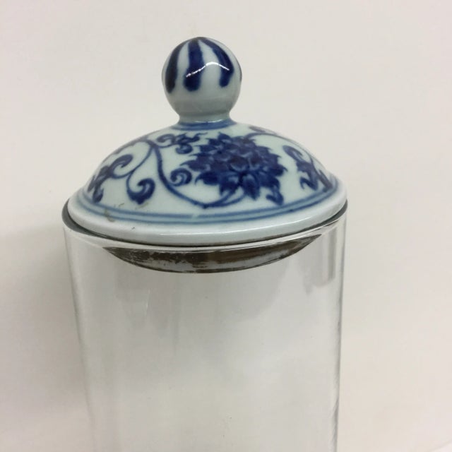 Vintage Glass Pillar With Antique Chinese Lid For Sale - Image 4 of 11