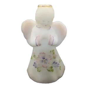 Vintage Fenton Hand Painted Satin Angel Signed With Original Mark/Sticker