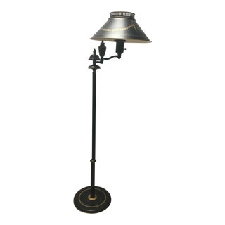 Mid 20th Century Black & Gold Tole Metal Floor Lamp For Sale