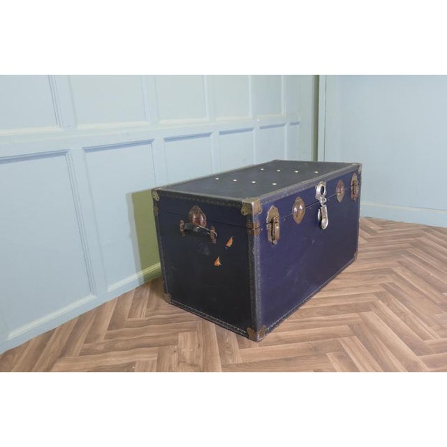 Large Vintage Faux Leather Studded Travel Trunk, 1920s For Sale - Image 4 of 8