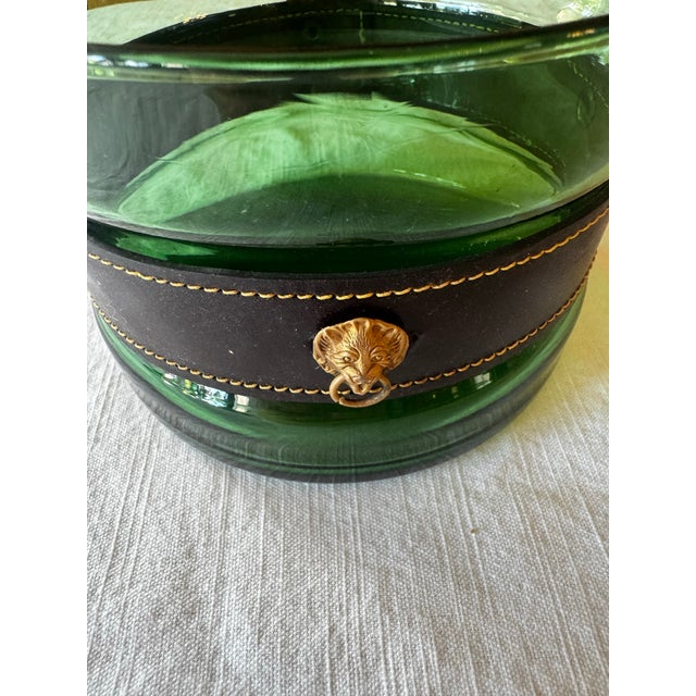 Vintage Emerald Glass Ice Bucket With Removal Leather Strap For Sale - Image 4 of 5