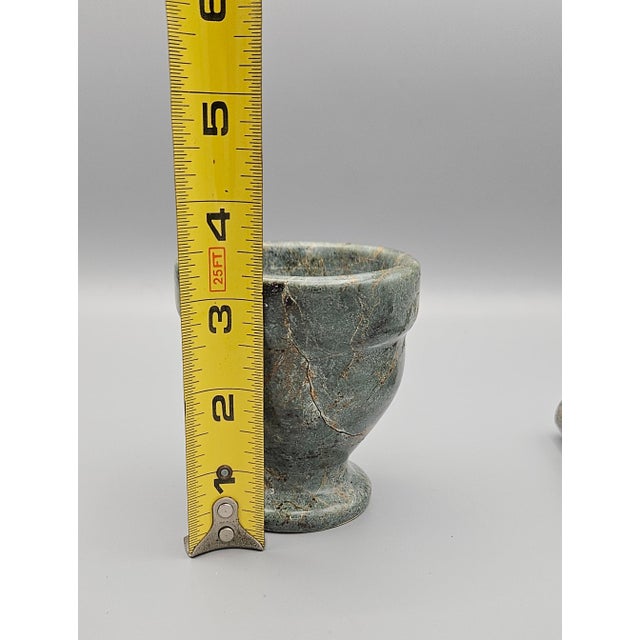2000 - 2009 Vintage Green Solid Marble Mortar and Pestle For Sale - Image 5 of 9