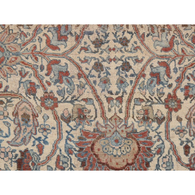 Antique Bijar Carpet Oriental Carpet, Handmade, Ivory, Coral, Light Blue, Taupe For Sale - Image 4 of 17