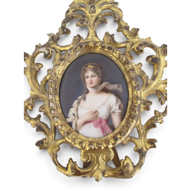 Queen Louise (1776-1810) of Prussia fine miniature painting in ornate gilt wood frame. German hand-painted oval porcelain...