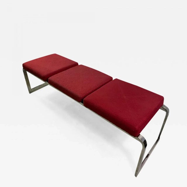 Red 1970s Design Institute America Modernist Chrome Bench For Sale - Image 8 of 8