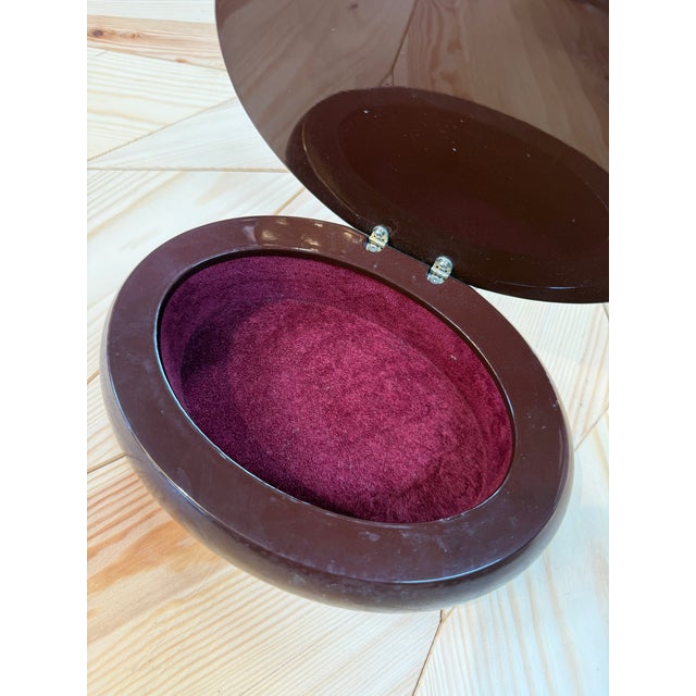 Wood Vintage Italian Oval Vanity Box With Smoked Mirror For Sale - Image 7 of 7