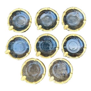 Vintage Gilt Bamboo Table Setting Personal Ashtrays - Set of 8 For Sale