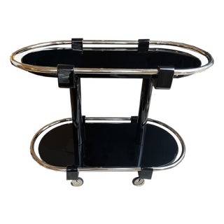 Art Deco Black Serving Bar Cart, 1930s For Sale