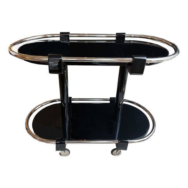 Art Deco Black Serving Bar Cart, 1930s For Sale