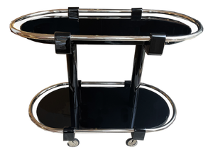 Art Deco Black Serving Bar Cart, 1930s