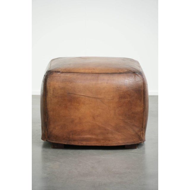 Large Vintage Sheepskin Ottoman For Sale - Image 4 of 12