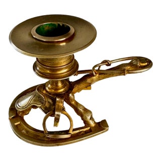 Antique Victorian Equestrian Chamberstick Candleholder C. 1860-1890 For Sale