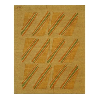 6x8 Ivory Flat Weave Wool Striped Block Motif Geometric Modern Carpet Rug For Sale